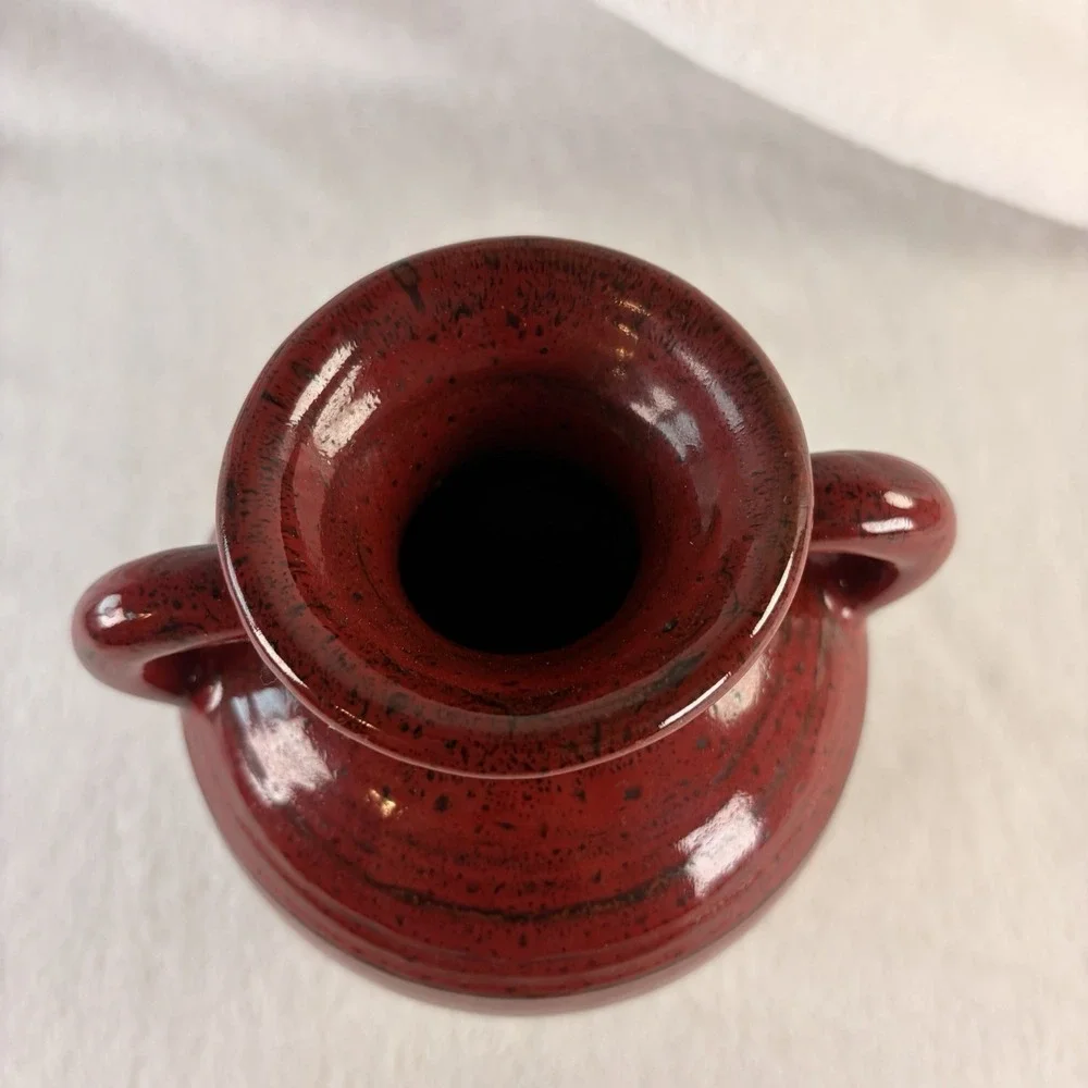 Retired Southern Living at Home Verona Red Olive Jar Vase Double Handle 7.5